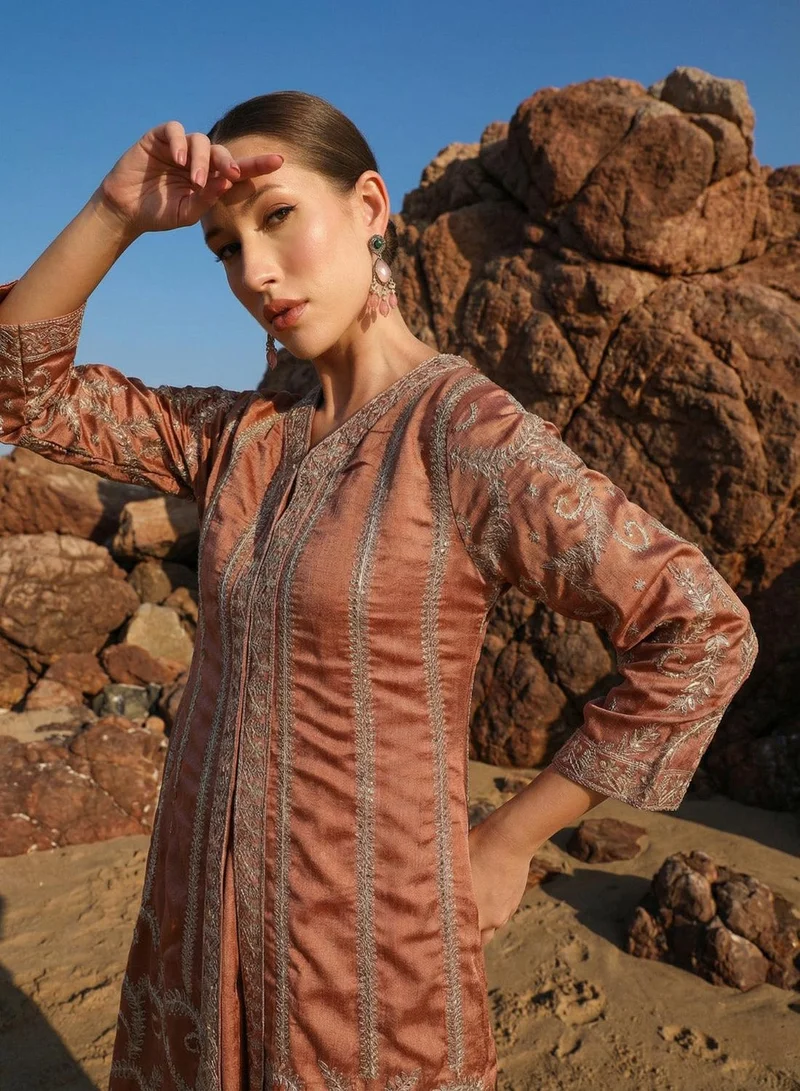 آي شين Rich Chinon Embroidered Brown Embroidered A Line Dresses StraightBottom